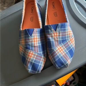 Toms Blue Plaid Slip-On Loafers